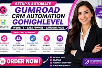 setup gumroad CRM automation gohighlevel website sale funnel expert landing page
