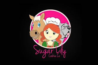 create a fun vintage animals logo for sugar lilly cookie co