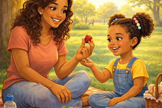 illustrate diverse kids storybook scenes with african american children book art