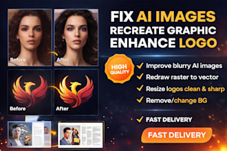 recreate image, fix ai image, design print ad, resize, modify or enhance logo