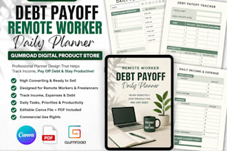 design debt payoff remote worker daily planner gumroad digital product store