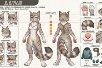 draw anthro furry art fursona oc and detailed furry reference sheet