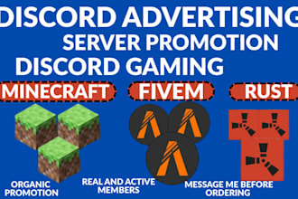 discord advertising, fivem gaming promotion, rust, minecraft promotion,
