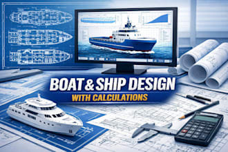 design both or ship with ga plan, stability calculation and 3d modelling