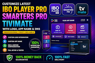 customize latest ibo player pro smarters pro tivimate with logo app name and dns