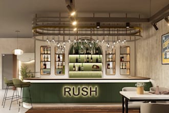 modern3d restuarant design,luxury lounge,profitable bar space,coffee shop render