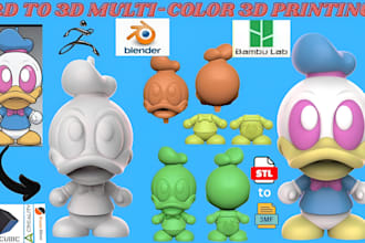 convert 2d to 3d, color models, stl to 3mf and split for 3d multicolor printing