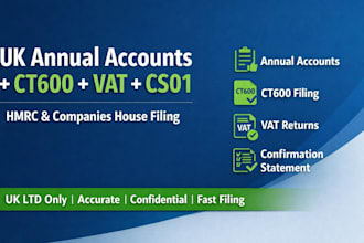 file UK annual accounts, ct600, vat return and confirmation statement