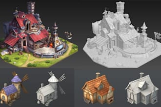 create 3d low poly building low poly environment scene low poly city model for