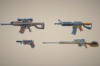 create 3d weapon modelling, guns, props, game ready unity unreal assets
