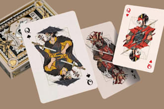 do 100 custom deck playing card game, poker deck card game art card box design
