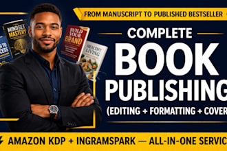 do amazon KDP book publishing with editing formatting cover design and promotion
