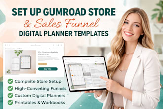 set up gumroad store sales funnel templates printable digital planners workbook