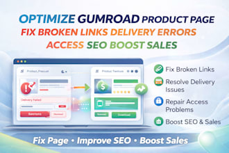 optimize gumroad product page fix broken links delivery errors access SEO boost