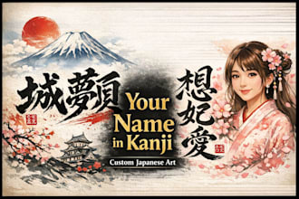 create japanese kanji name calligraphy with custom portrait
