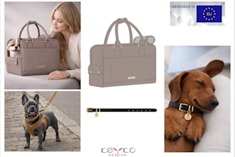 design dog collar, leash, harness and pet carrier bag