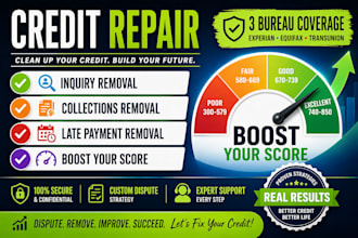 credit repair, inquiry removal, collections, late payment, boost score, 3 bureau