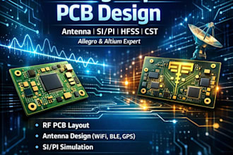 do high speed rf pcb, antenna, run si pi simulations, wifi, ble, gps, hfss, cst