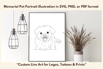 draw line art pet portrait of dog, cat, hamster or anything you want
