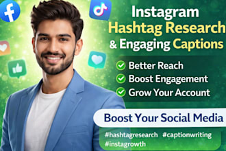 do instagram hashtag research and write engaging captions