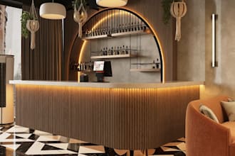 luxury 3d commercial interior,lobby bar,restaurant,logo design,cgi liquor shelve