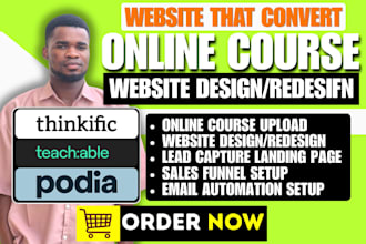 thinkific website design, course content upload thinkific landing page expert