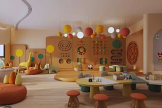 create 3d kids playroom, nursery, children room, playground design