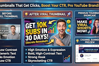 design eye catching youtube thumbnails and channel branding