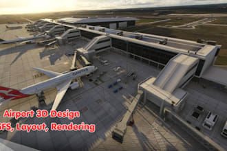 airport 3d modeling rendering airport design layout concept remodel terminal