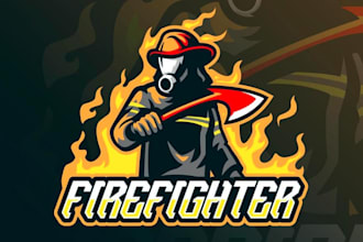 make wonderful firefighter character mascot logo design