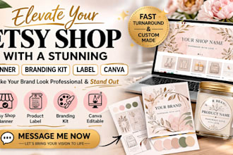 create etsy shop banner templates, product label, branding kit, canva design