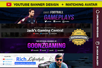 design you a youtube banner and matching avatar