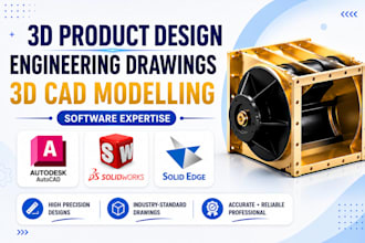do 3d cad modelling 3d product design 2d drawings in solidworks and autocad