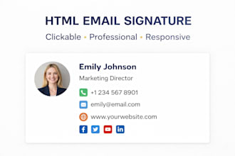 design clickable HTML email signature for gmail, outlook, apple mail