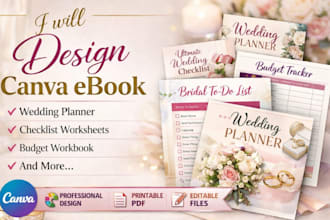 design canva ebook, wedding planner, checklist worksheet, budget workbook