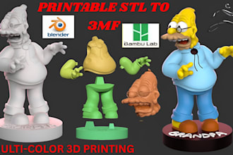 convert 2d to 3d, stl to stp and 3mf color models and split for printing