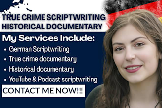 research and write true crime documentary script youtube podcast scriptwriter