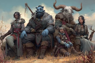 design custom dnd party scene illustration