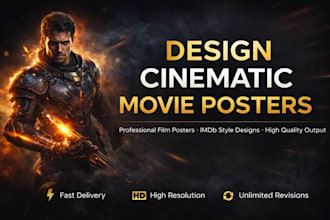 design cinematic movie poster, imdb style film poster for your film