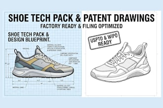design a uspto ready shoe tech pack and footwear patent drawing