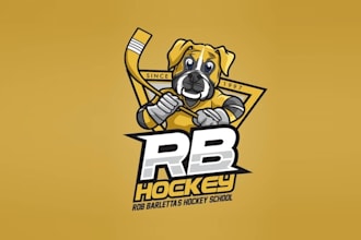 create a hockey school logo for a dog with a hockey stick