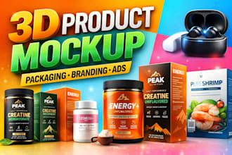 create 3d product mockup, rendering, packaging design, branding visuals