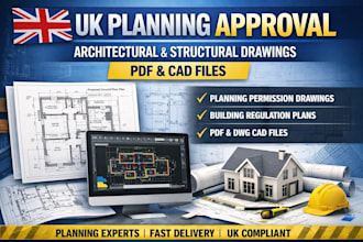 uk planning approval architectural  structural drawing in PDF and cad drawings