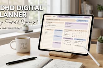 design an adhd hyperlinked digital planner for focus and productivity