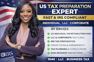 prepare and file your US tax return for individuals, llc and corporation