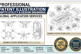 uspto compliant patent drawing for utility and design applications
