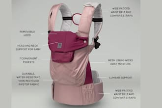 design baby and pet carrier techpack with measurement specs and construct detail