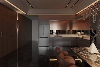 turn 2d floor plan to 3d realistic interior render,cgi kitchen area, living room