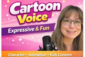 record a cute, expressive cartoon character voice for your animation