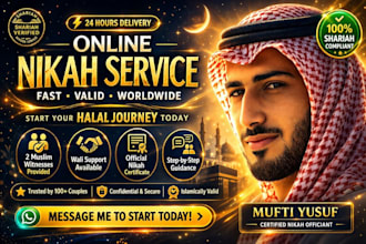 arrange urgent online nikah with imam witnesses shahada, certificate worldwide